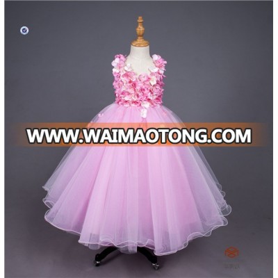 HMY-F0014 Princess Cut Short Puffy Tulle Skirt Pink Fairy Pretty Girl Cute Flower Girl Dress Handmade Flower Top