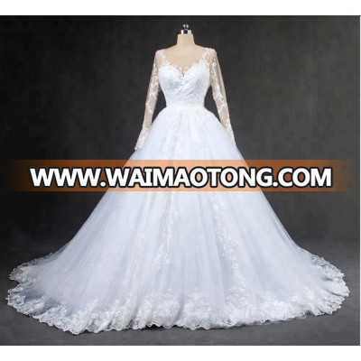 A-Line Long Tail Long Sleeve Brides Dresses