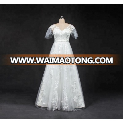 Short Sleeve Lace Cheap Beach Wedding Dress