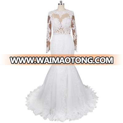 New design long sleeve sheer Vestidos De Novia beautiful applique mermaid wedding dress