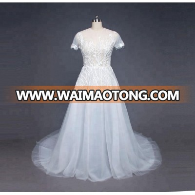 Short Sleeve Transparent Upper Body 2018 Sexy Wedding Dresses