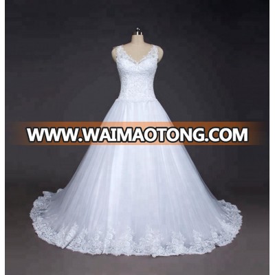 V Neck Back See Through Wedding Dress Design