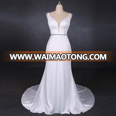 Sexy Back Deep Neck Beaded Sash  Mermaid Wedding Dresses In China