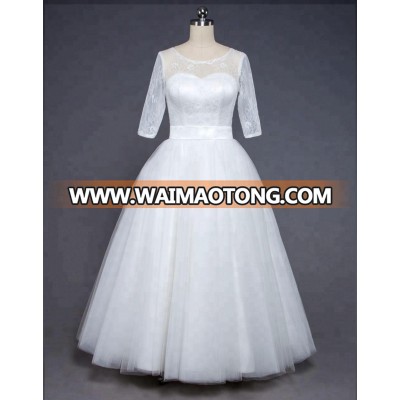 Floor Length Short Sleeve A Line Bridal Gown