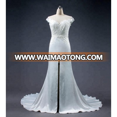 Cap Sleeve Split Front Casual Wedding Gown