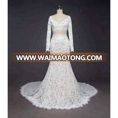 Two Pieces Long Sleeve Mermaid Casual Bridal Dresses